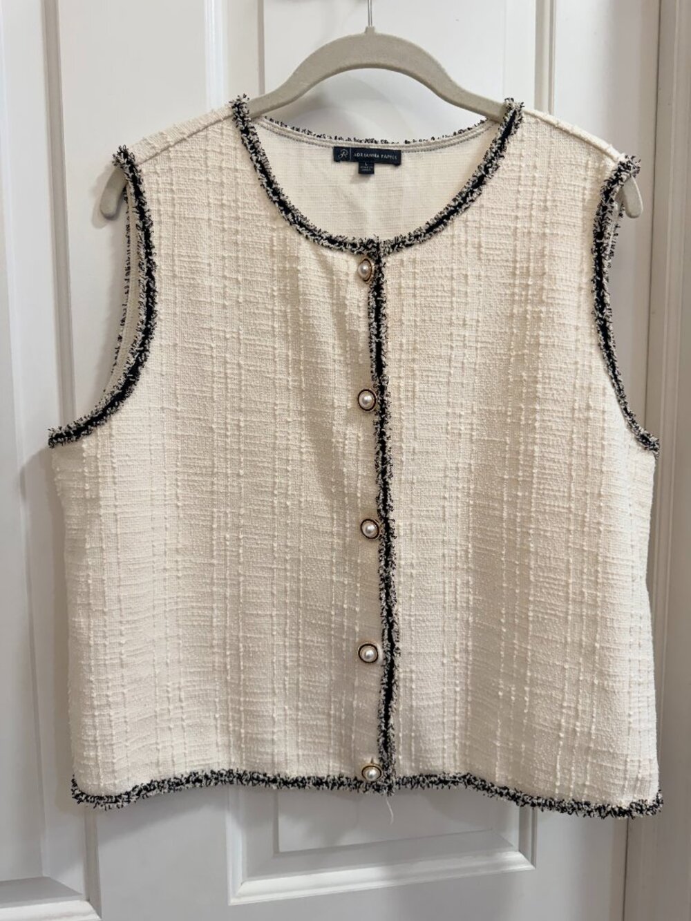 Adrianna Papell Ivory Tweed Pearl Button Vest L